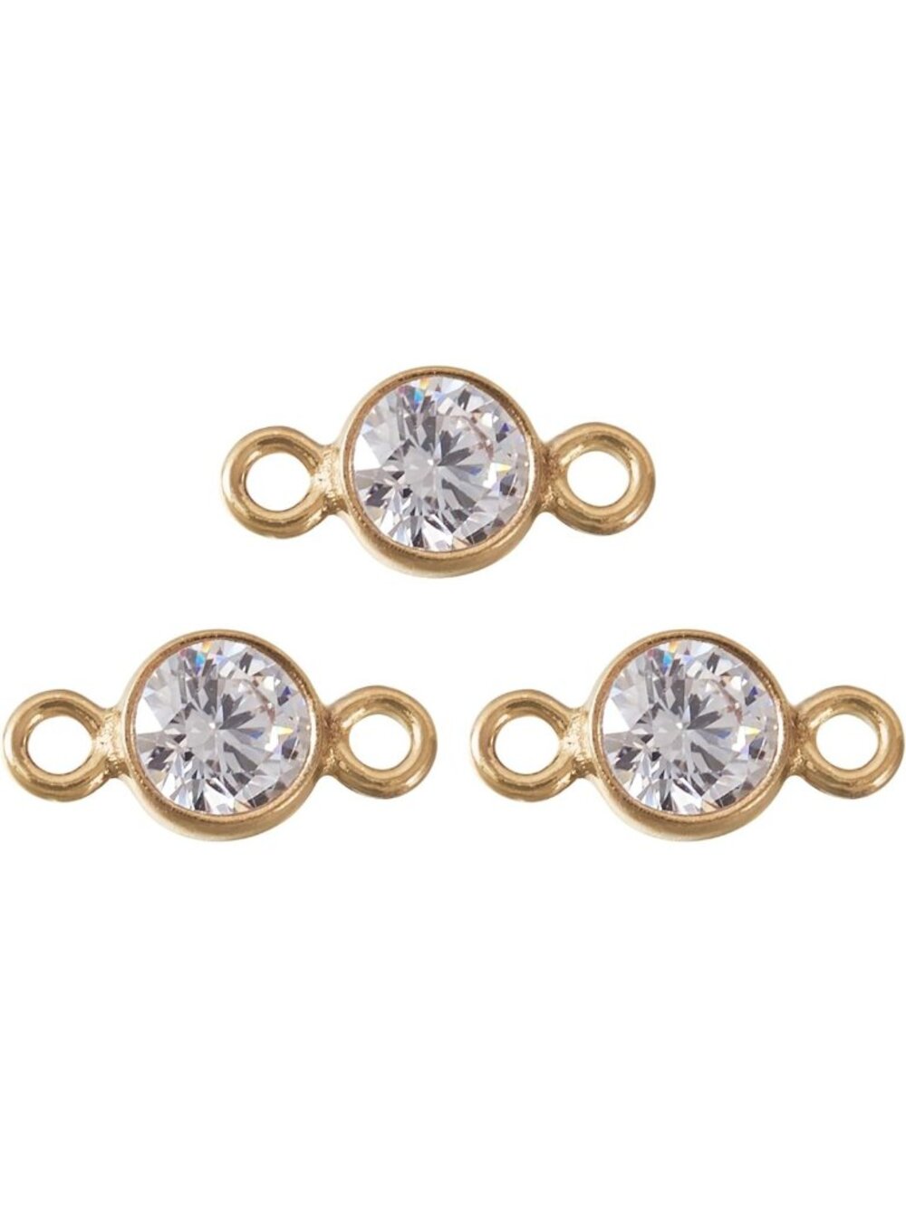 14K Gold Filled Cubic Zirconia Connector Charms - Flat Round Gemstone Pendants